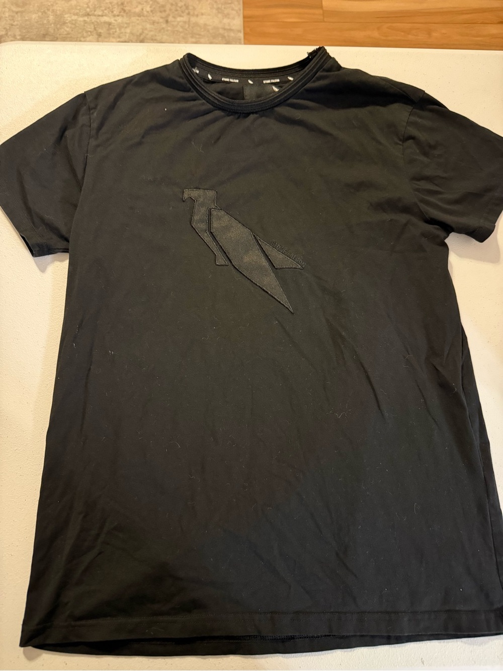 Stone Falcon Men's Apparel Embossed Logo Black T- Shirt Medium Cotton Streetwear